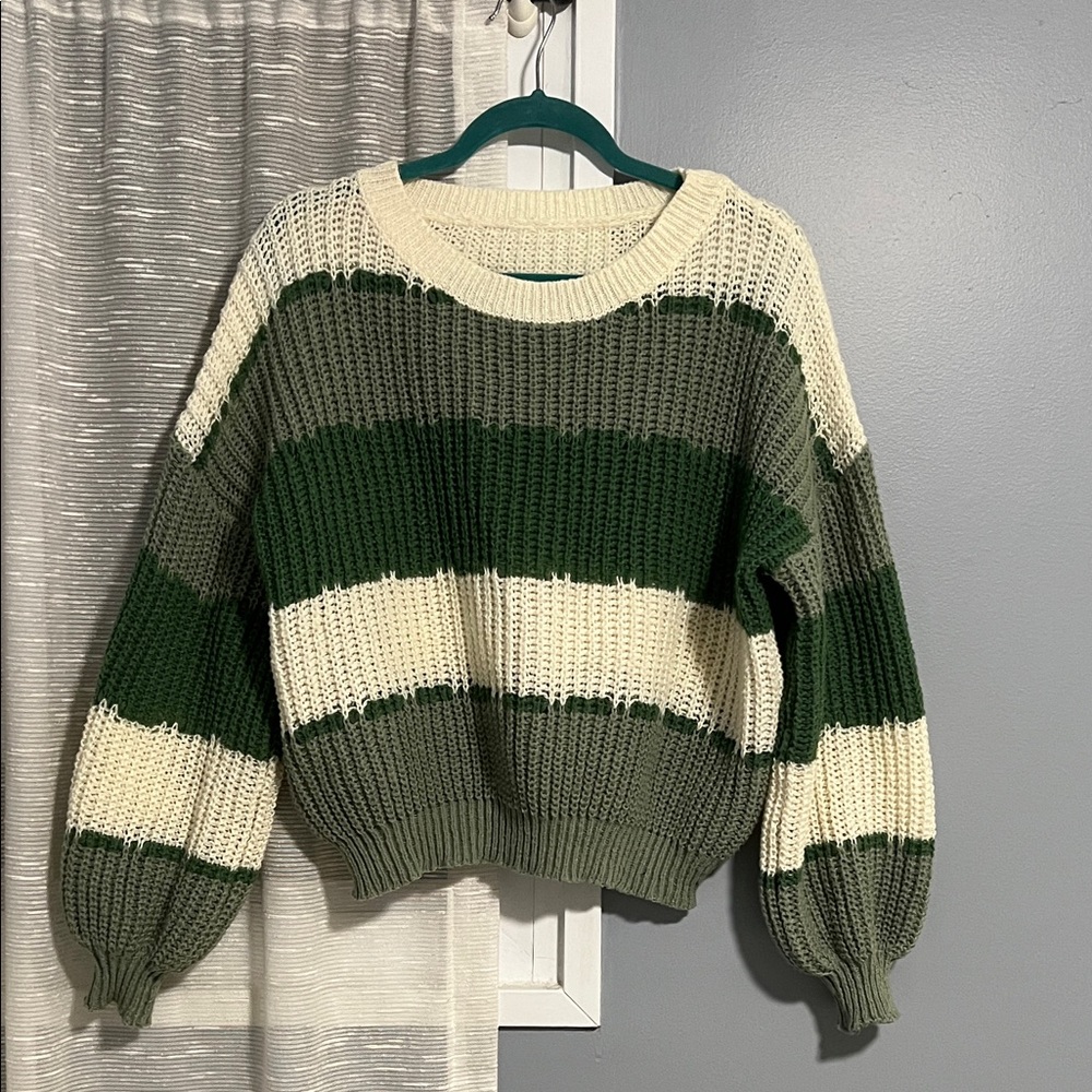 Cozy Striped Green and Cream Sweater